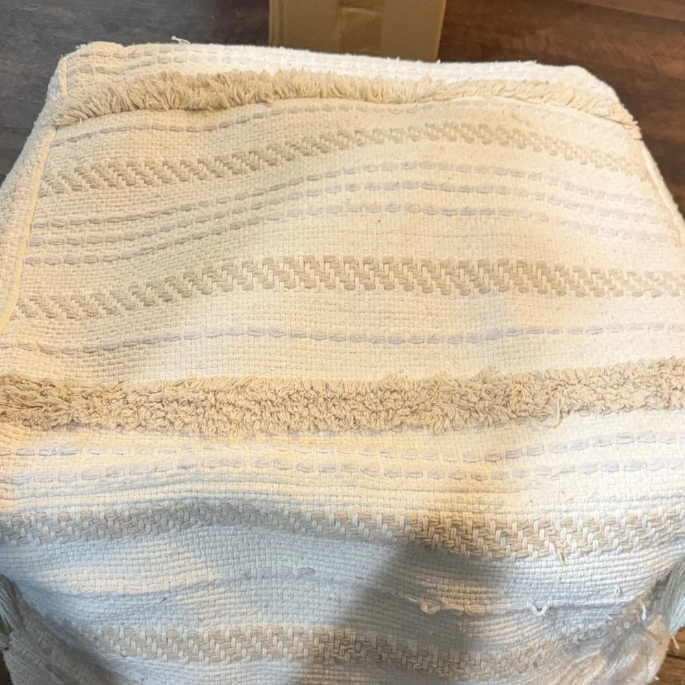 Striped Pouf Ottoman with Tassels LARGE! read